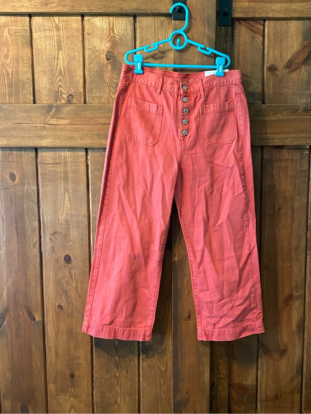 American Eagle Coral-Red Wide Leg Jeans